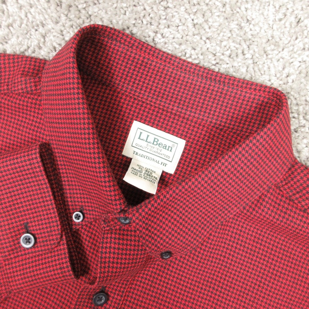 LL Bean Shirt Mens XL Red Wick Good Flannel Houndstooth‎ Outdoor Work Button Up